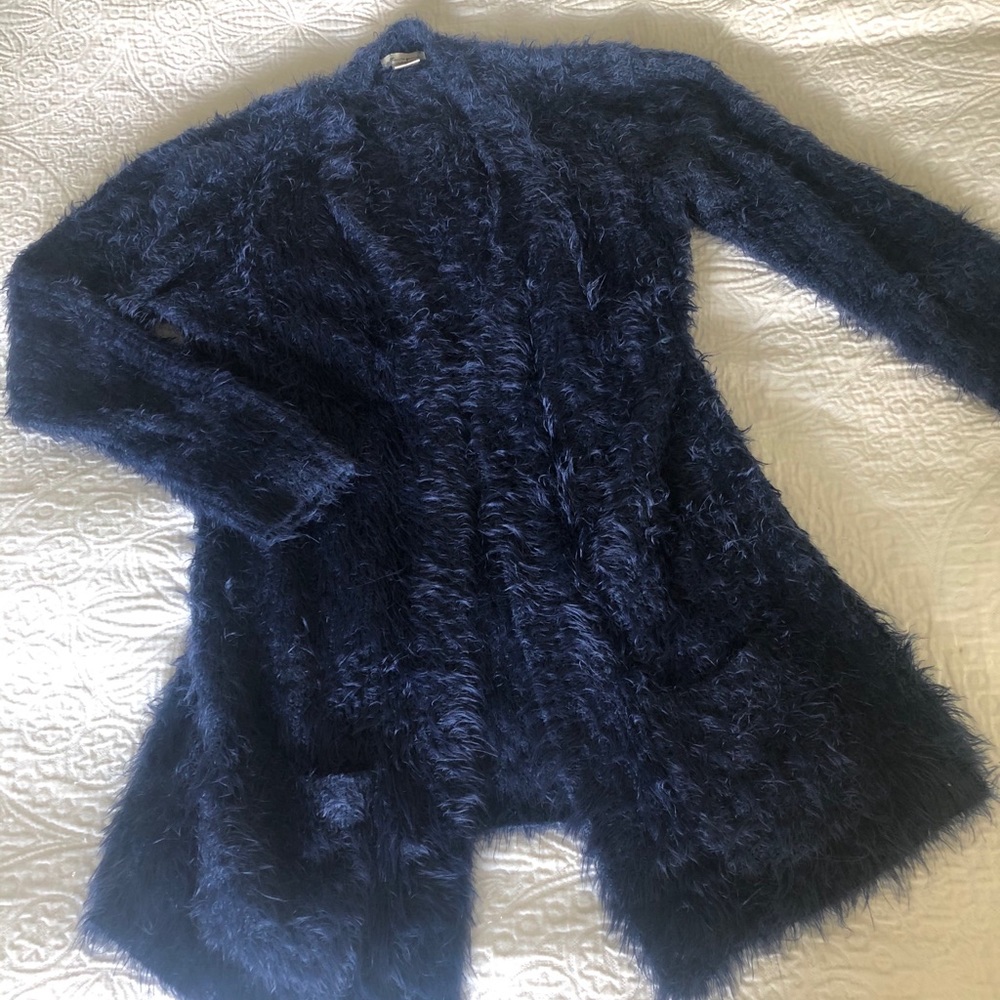 Blue, Fuzzy Fall Cardigan - Cotton Emporium